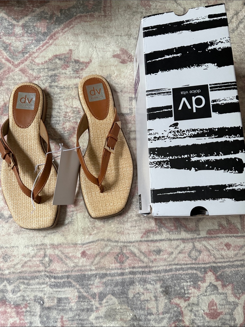 DV by Dolce Vita Tan Brown Woven Thong Sandals with Buckle